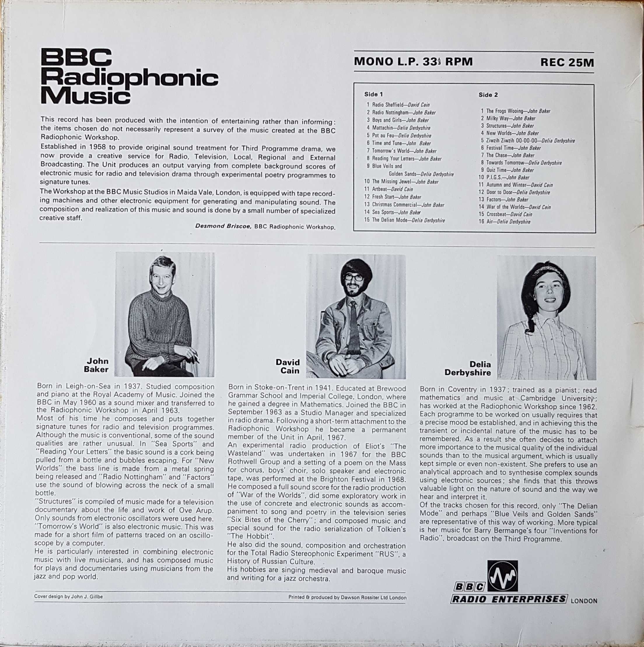 Picture of REC 25 BBC radiophonic music by artist David Cain / John Baker / Delia Derbyshire from the BBC records and Tapes library